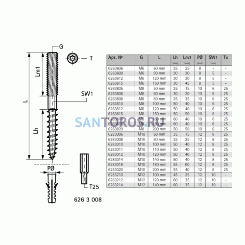 Винт-шуруп Walraven BIS Torx M8x100 мм оцинкованная сталь 6263810