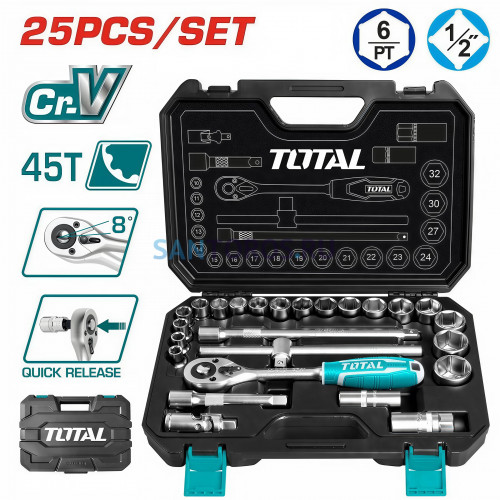 Набор головок 1/2" с трещоткой 25шт TOTAL (THT121251 ТОТАЛ)