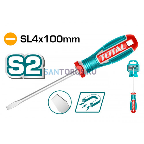 Отвертка шлицевая SL4x100 Мм TOTAL (TSDSL4100 ТОТАЛ)