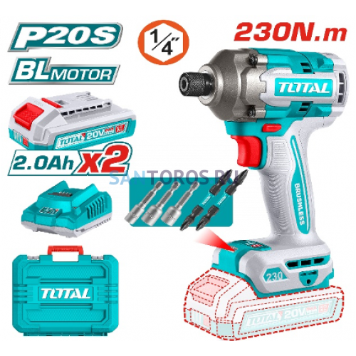Аккумуляторный ударный шуруповер  20В 230Нм TOTAL 
