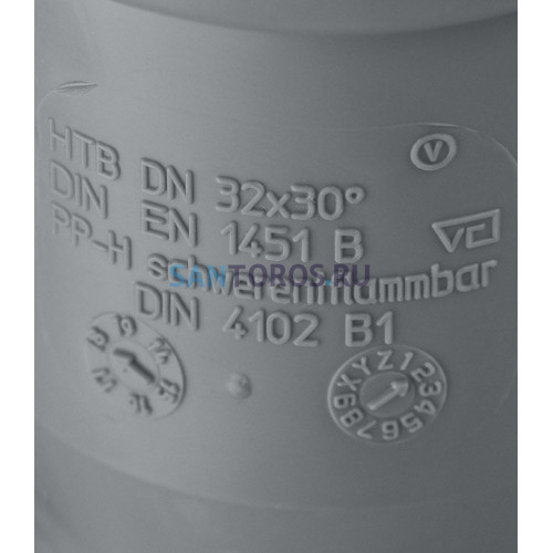 Отвод канализационный HTB 32 30° Ostendorf 110110