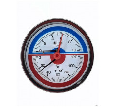 Термоманометр аксиальный 80 мм 1/2", 10 бар TIM