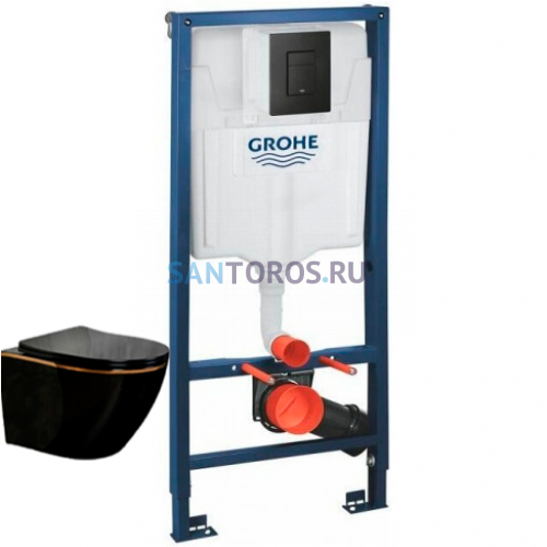 Комплект Инсталляция GROHE Rapid SL с черной матовой кнопкой + Унитаз подвесной Ancona Black Z19-15B Zandini 38811KF0+Z19-15B