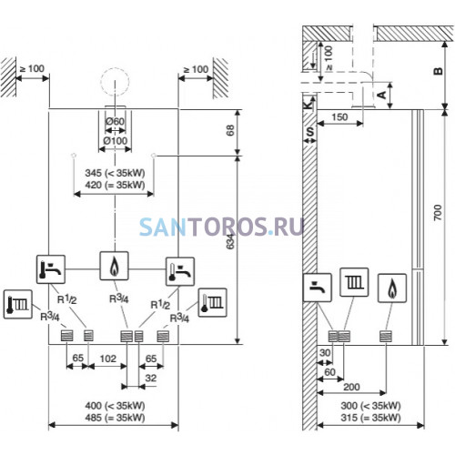 Котел газовый настенный Buderus Logamax U072-18K Двухконтурный (7736900187RU Будерус)