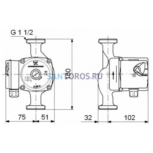 Насос циркуляционный UPS 25-40 180 с гайками Grundfos (98367575 Грундфос)