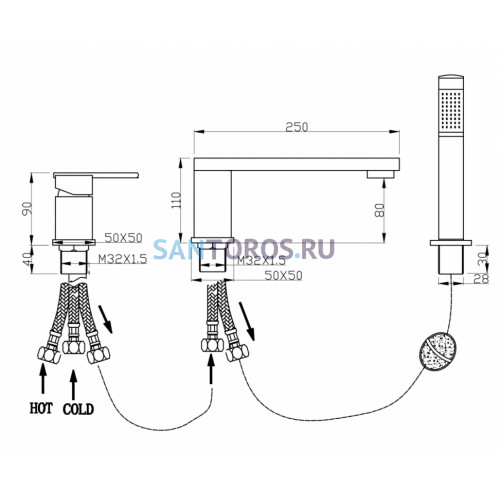 Смеситель на борт ванны Groсenberg GB6008 Черный матовый GB6008BL