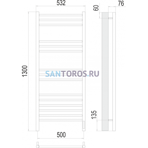 Аврора П15 500х1300 электро (sensor quick touch) Полотенцесушитель TERMINUS