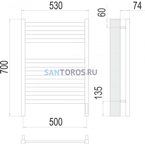 Енисей П9 500х700  электро (sensor quick touch) Полотенцесушитель TERMINUS