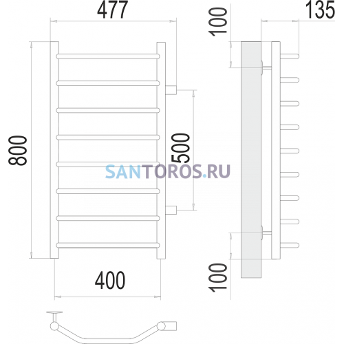 Виктория П8 400х800 бп500 Полотенцесушитель TERMINUS 4670078530097