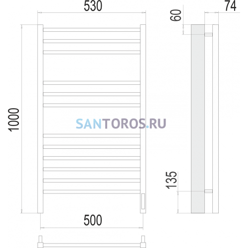 Сицилия П12 500х1000 электро (sensor quick touch) Полотенцесушитель TERMINUS)