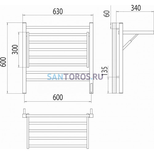 Горизонт П8 800х600 электро (sensor quick touch) Полотенцесушитель TERMINUS