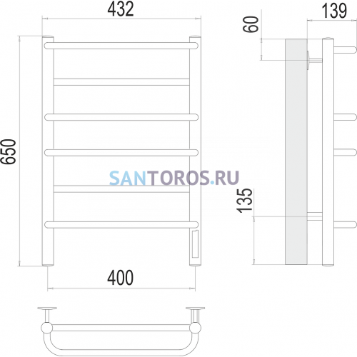 Евромикс П6 400х650 Электро (quick touch) Полотенцесушитель TERMINUS
