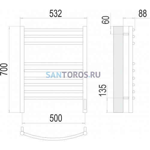 Классик П9 500х700 электро (sensor quick touch) Полотенцесушитель TERMINUS