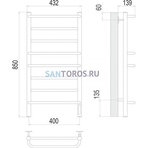 Евромикс П8 400х850 Электро (quick touch) Полотенцесушитель TERMINUS