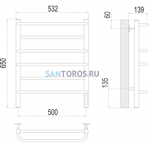Евромикс П6 500х650 Электро (quick touch) Полотенцесушитель TERMINUS