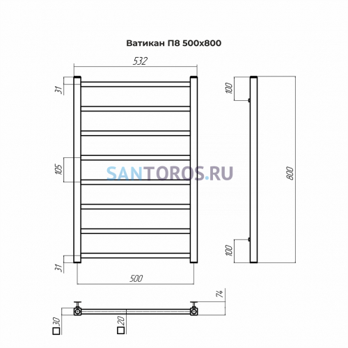 Ватикан П8 500х800 Полотенцесушитель TERMINUS 4670078544032
