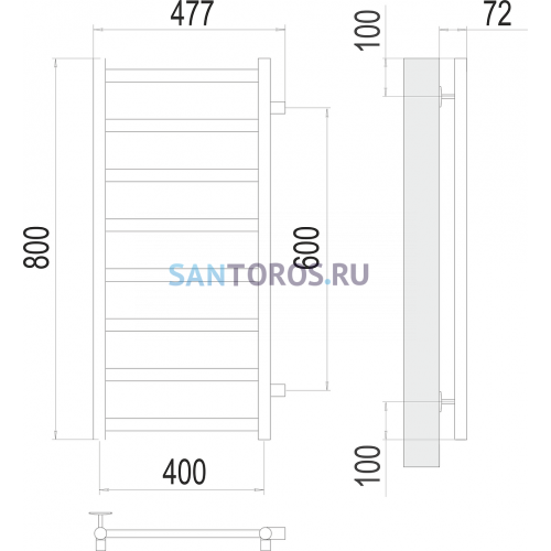 Аврора П8 400х800 бп600 Полотенцесушитель TERMINUS 4670078529916