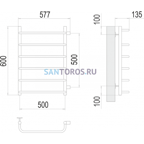 Стандарт П6 500х600 бп500 Полотенцесушитель TERMINUS 4670078530349