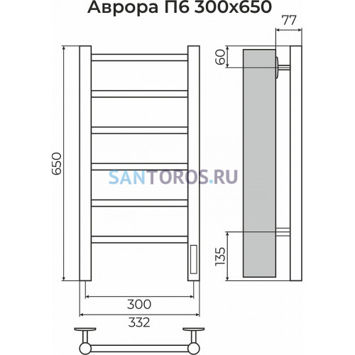 Аврора П6 300х650 Электро (quick touch) Полотенцесушитель TERMINUS