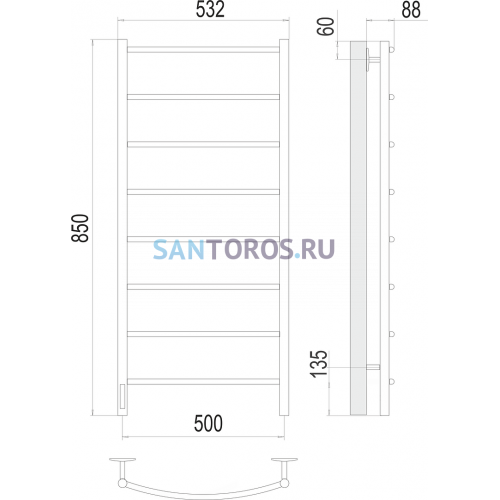 Классик П8 500х850 Электро (quick touch) слева Полотенцесушитель TERMINUS