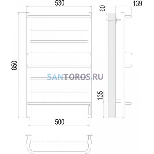 Евромикс квадро П8 500х850 Электро (quick touch) Полотенцесушитель TERMINUS