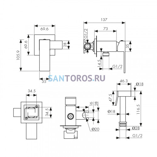 Смеситель KAISER Sonat для биде скрытого монтажа 34777-2 (Кайзер)