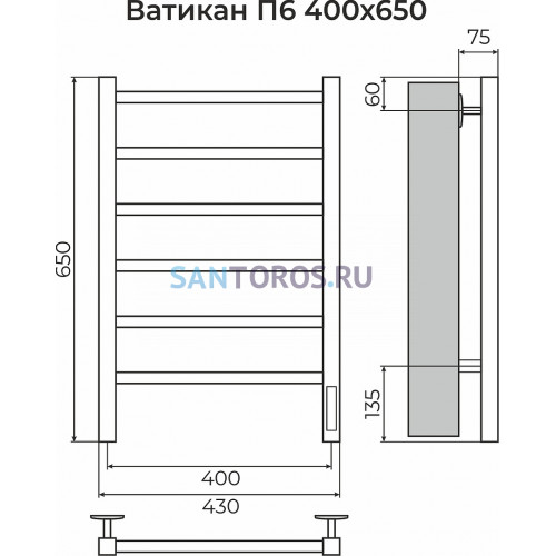 Ватикан П6 400х650 Электро (quick touch) Полотенцесушитель TERMINUS