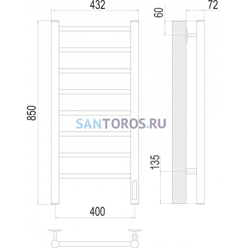 Аврора П8 400х850 Электро (quick touch) Полотенцесушитель TERMINUS