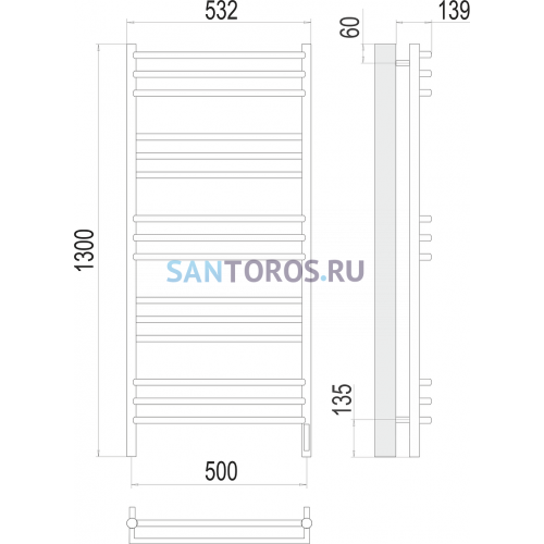 Прато П15 500х1300 электро (sensor quick touch) Полотенцесушитель TERMINUS