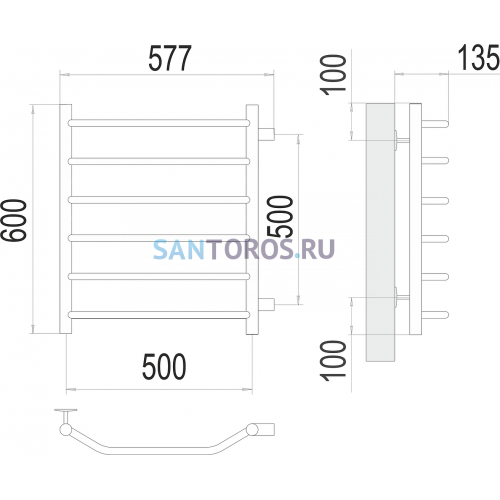 Виктория П6 500х600 бп500 Полотенцесушитель TERMINUS 4670078530073