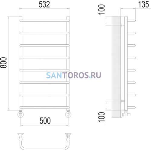 Стандарт П8 500х800  Полотенцесушитель TERMINUS 4670078530370