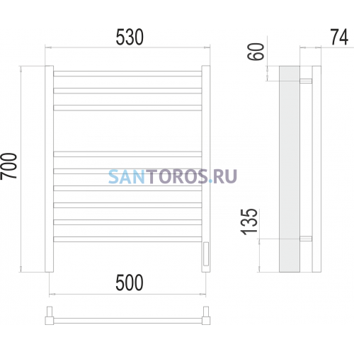 Сицилия П9 500х700 электро (sensor quick touch) Полотенцесушитель TERMINUS)