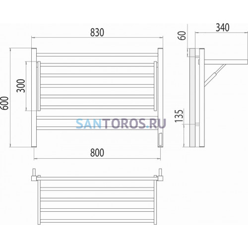 Горизонт П8 800х600 электро КС ЧЕРНЫЙ МУАР (sensor quick touch) Полотенцесушитель TERMINUS
