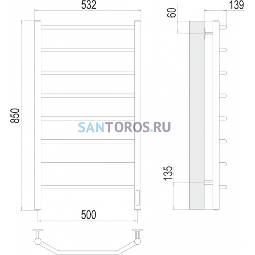 Виктория П8 500х850 Электро (quick touch) Полотенцесушитель TERMINUS