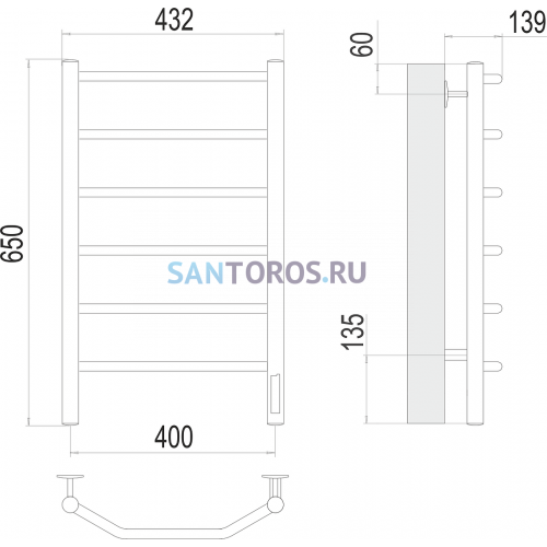Виктория П6 400х650 Электро (quick touch) Полотенцесушитель TERMINUS