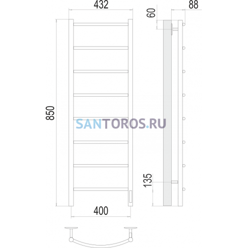 Классик П8 400х850 Электро (quick touch) Полотенцесушитель TERMINUS