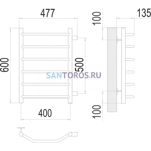 Виктория П6 400х600 бп500 Полотенцесушитель TERMINUS 4670078530059
