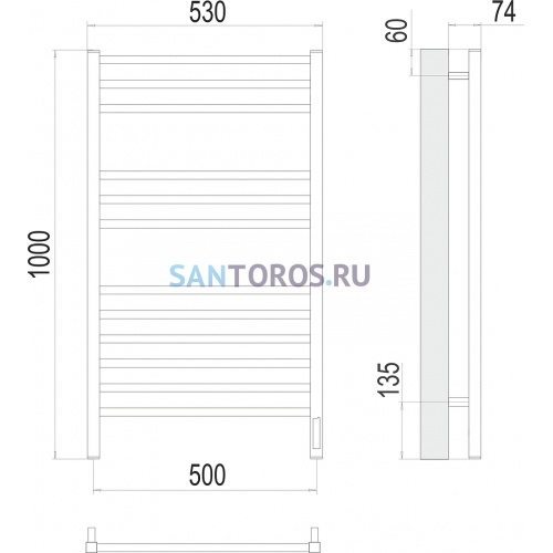 Ватикан П12 500х1000 электро (sensor quick touch) Полотенцесушитель TERMINUS)