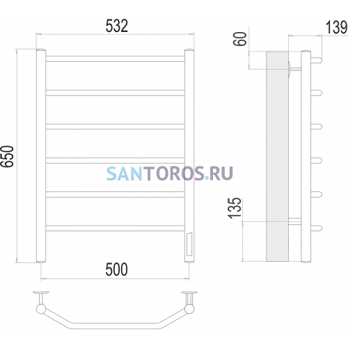 Виктория П6 500х650 Электро (quick touch) Полотенцесушитель TERMINUS