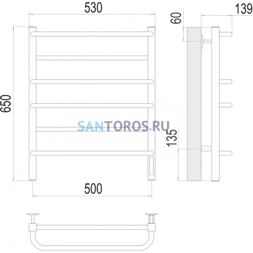 Евромикс квадро П6 500х650 Электро (quick touch) Полотенцесушитель TERMINUS