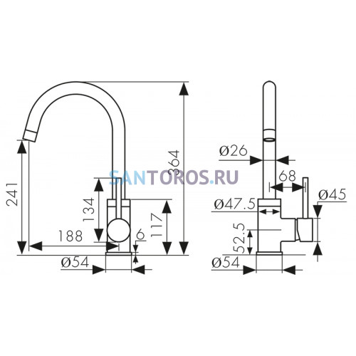 Смеситель KAISER Merkur для кухни 26544 (Кайзер)