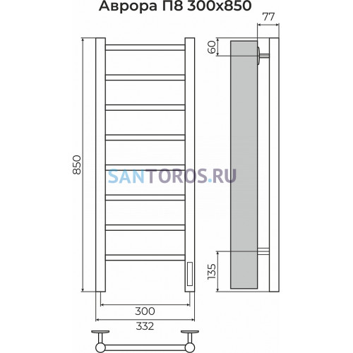 Аврора П8 300х850 Электро (quick touch) Полотенцесушитель TERMINUS