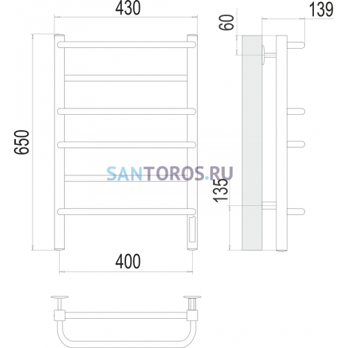 Евромикс квадро П6 400х650 Электро (quick touch) Полотенцесушитель TERMINUS