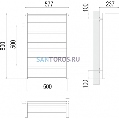 Хендрикс П8 500х800 бп500 слева Полотенцесушитель TERMINUS 4670078531582