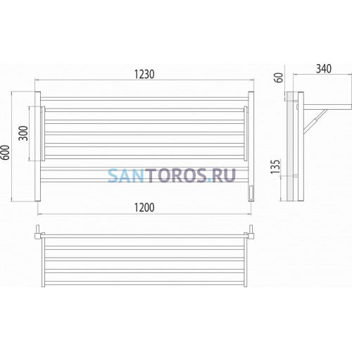 Горизонт П8 1200х600 электро КС ЧЕРНЫЙ МУАР (sensor quick touch) Полотенцесушитель TERMINUS