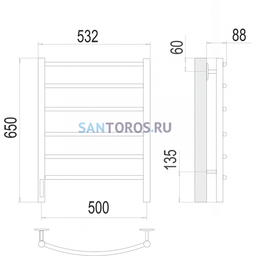 Классик П6 500х650 Электро (quick touch) слева ПолотенцесушительTERMINUS