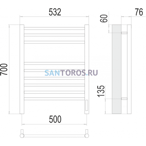 Аврора П9 500х700 электро (sensor quick touch) Полотенцесушитель TERMINUS