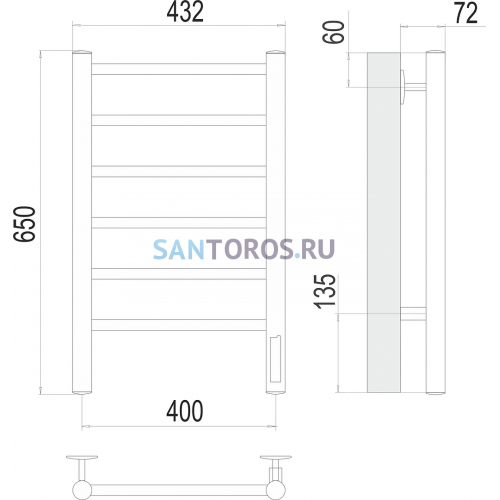 Аврора П6 400х650 Электро (quick touch) Полотенцесушитель TERMINUS