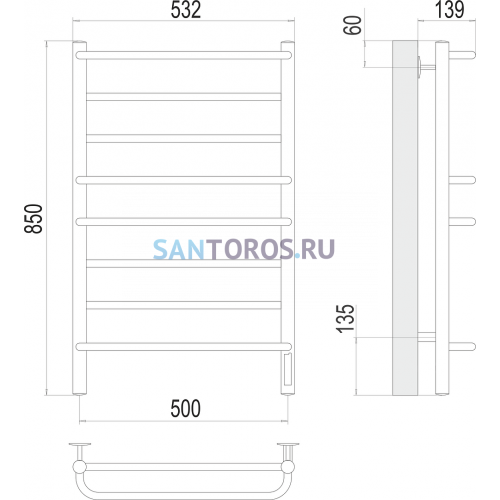 Евромикс П8 500х850 Электро (quick touch) Полотенцесушитель TERMINUS