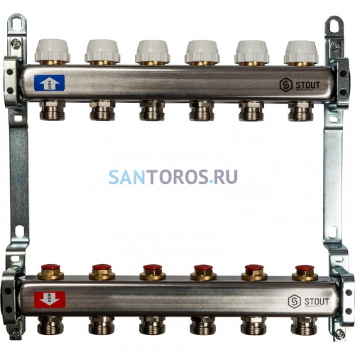 Коллектор STOUT SMS 0922 000006 на 6 выходов, из нержавеющей стали без расходомеров SMS 0922 000006